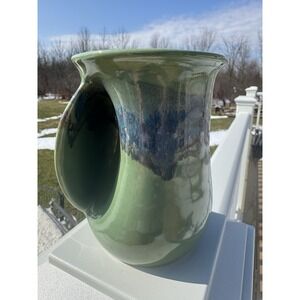 Neher Art Pottery Mug Left Hand Warmer Signed 2014 Clay in Motion Green Blue 5"